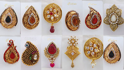 Indian Ethnic Women Wear Costume Pin Sari pin Brooch Fashion Golden Kundan Stone