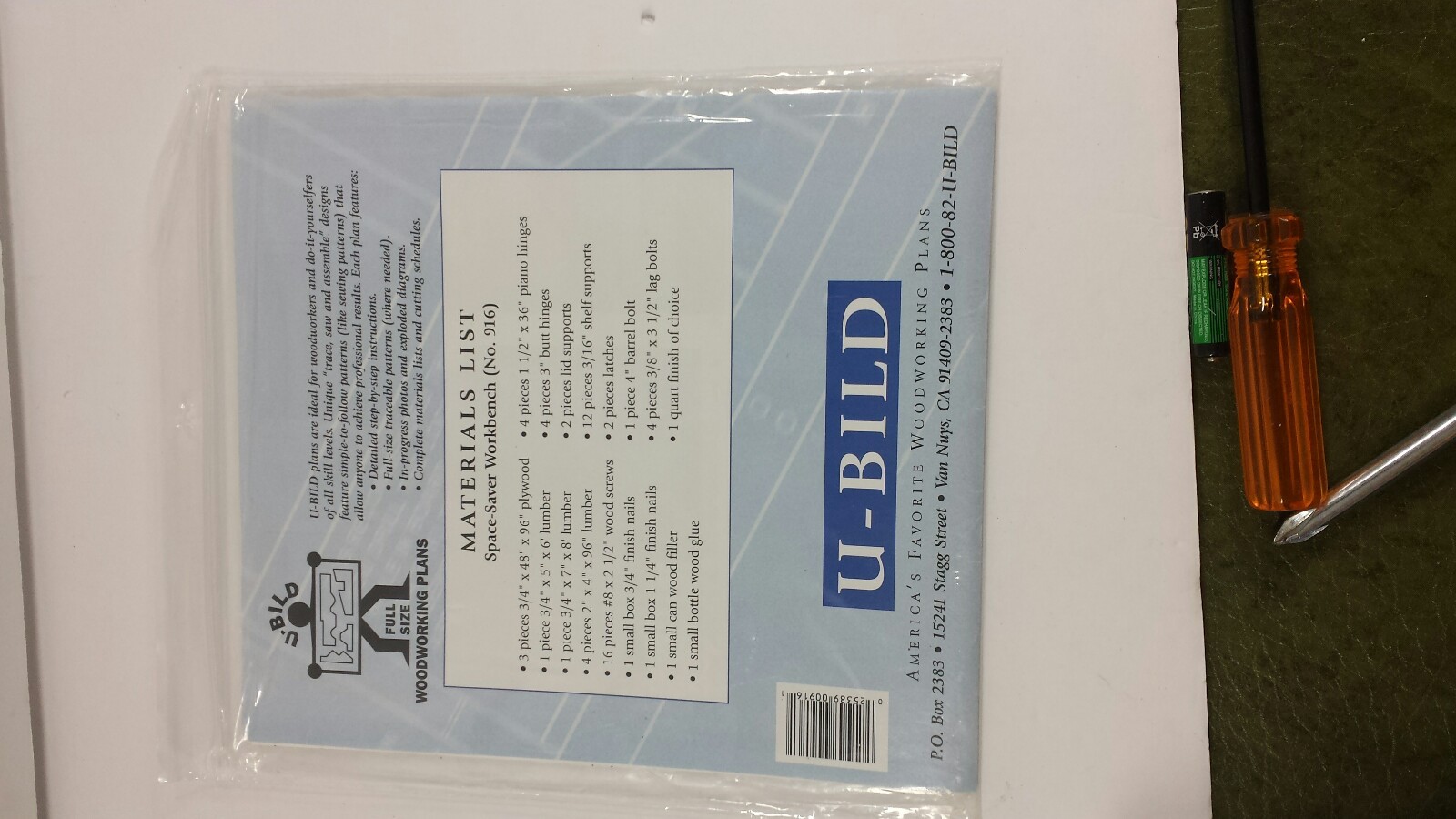 U-Bild Space-Saver Workbench Plan No. 916 Full Sized Woodworking Plans