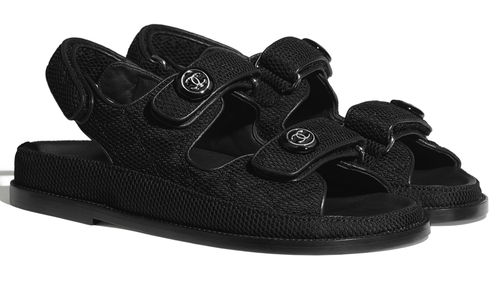 Pre-owned Chanel 21c Black Fabric Silver Logo Mule Slide Strap Flat Teva Dad Sandal 37.5