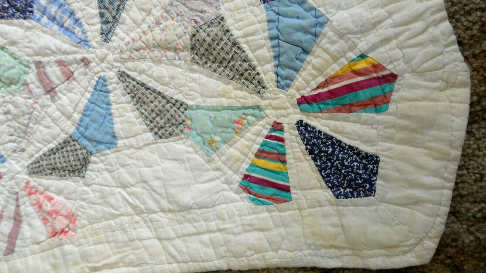 Hand Stitched Pin Wheel Patchwork Quilt ~1930's~ Flour & Sugar Sacks ~ So lovely