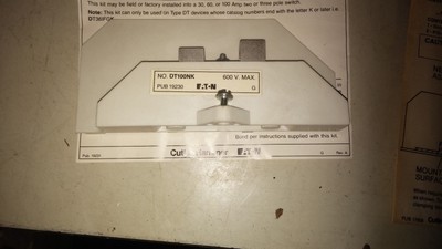 CUTLER HAMMER DT100NK I-T-E  NEW IN BOX DOUBLE THROW NEUTRAL KIT 30,60,100A #A13