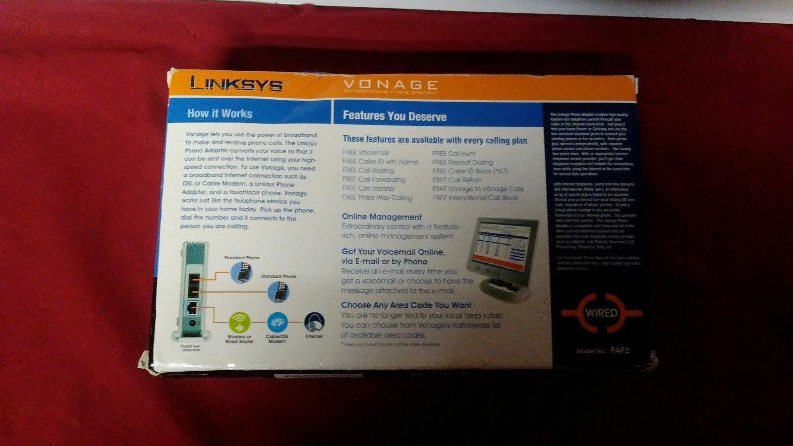 Linksys PAP2 Vonage Start Up Kit, VOIP Phone Adapter 2 Port                  A1