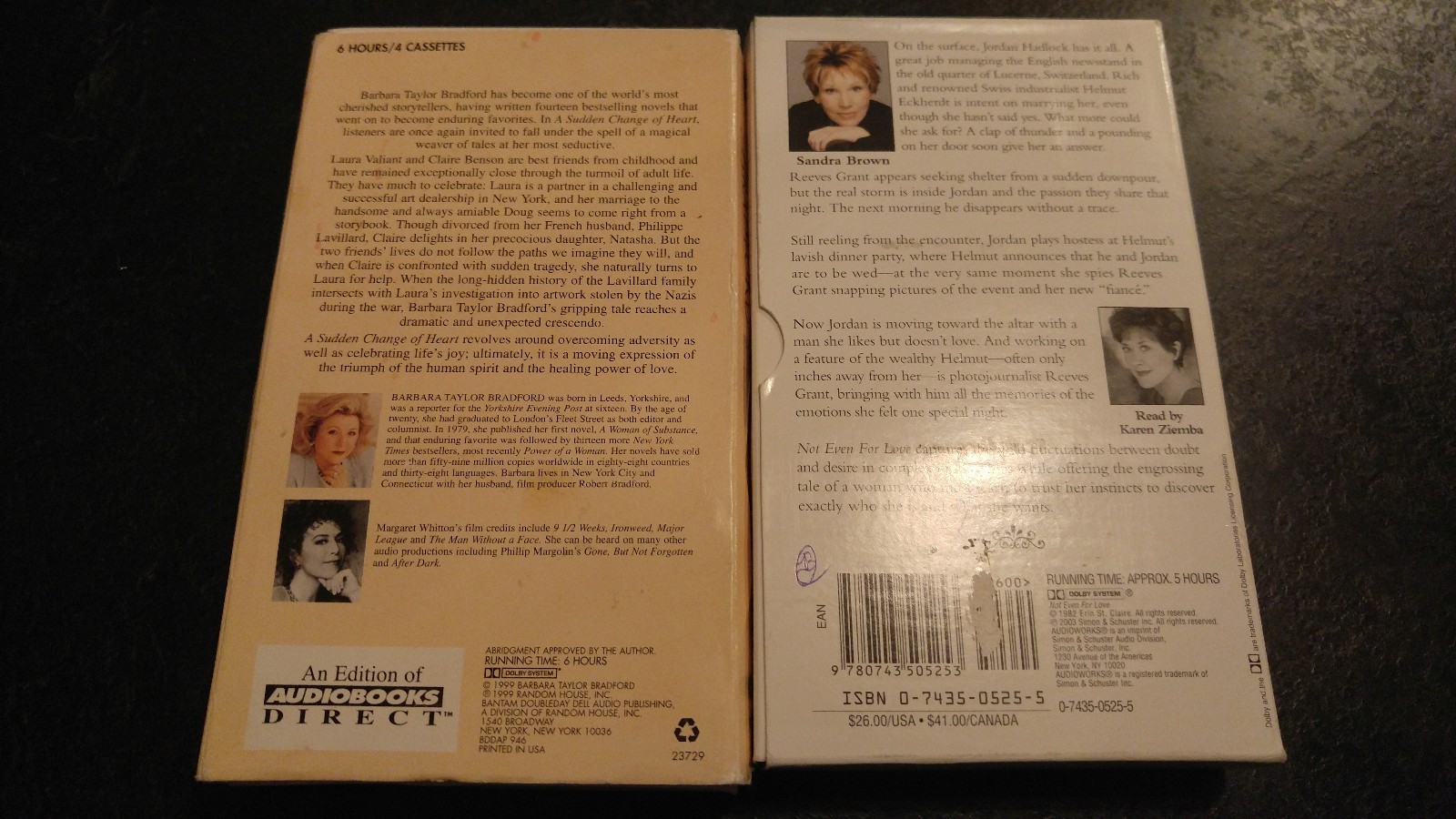 Sudden Change of Heart & Not Even For Love - 2 Audio Book Lot Set - Fast Ship!