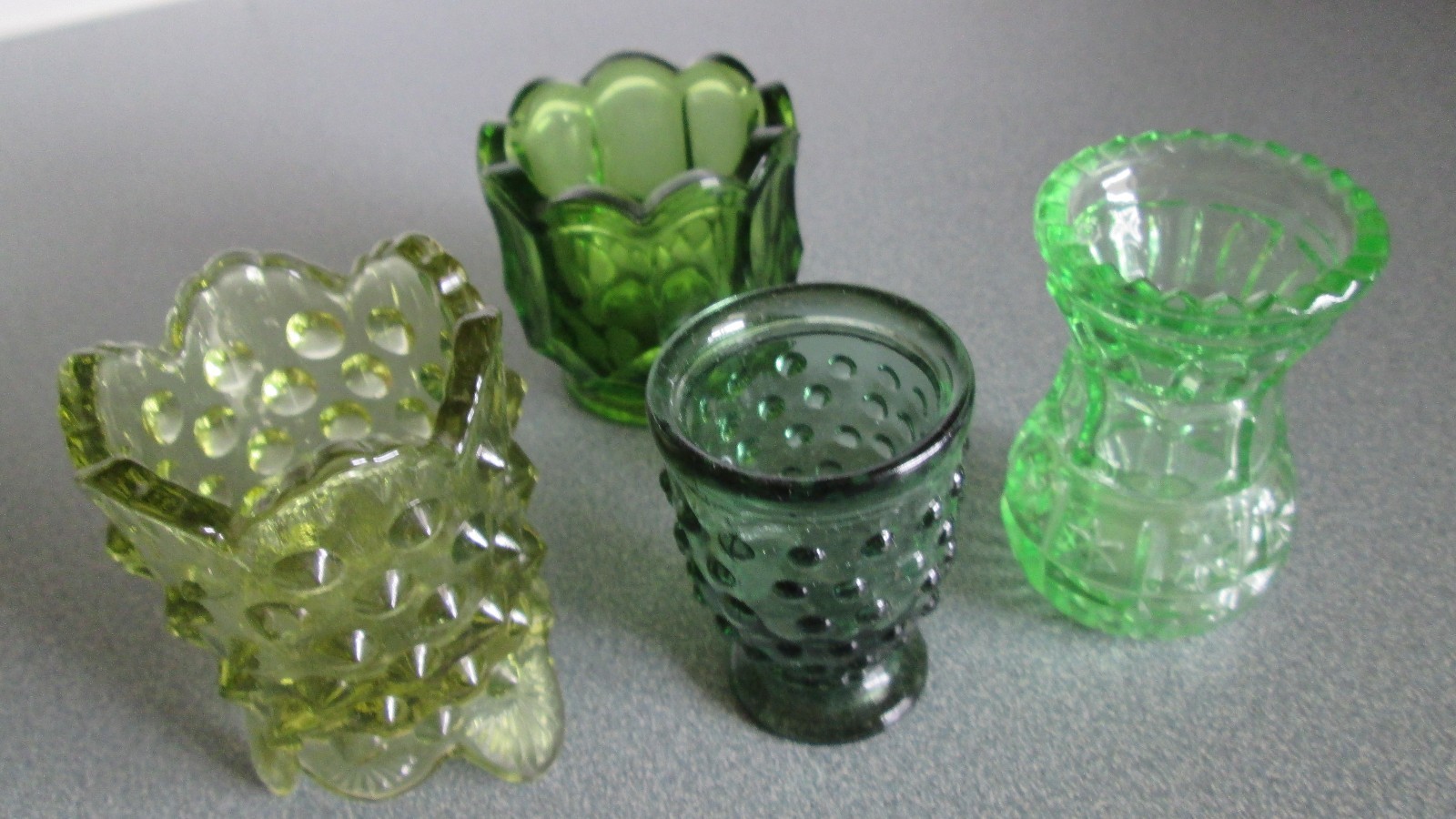 Vintage Toothpick Holder Hobnail Glass Pale Teal Green Footed Pedestal