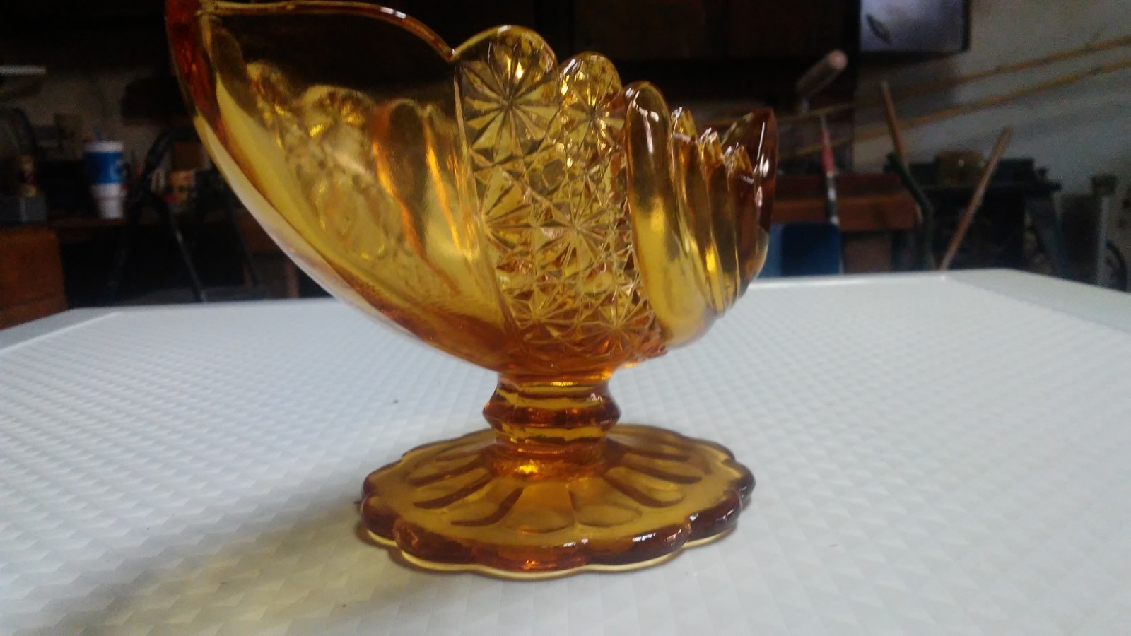 Depression glass Amber Cut Crystal Serving Dish