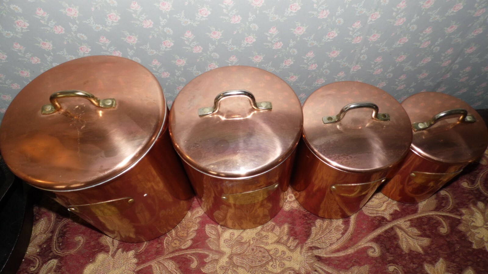 VINTAGE COPPER BRASS COLORED METAL CANISTER SET DELA CUISINE OF 4