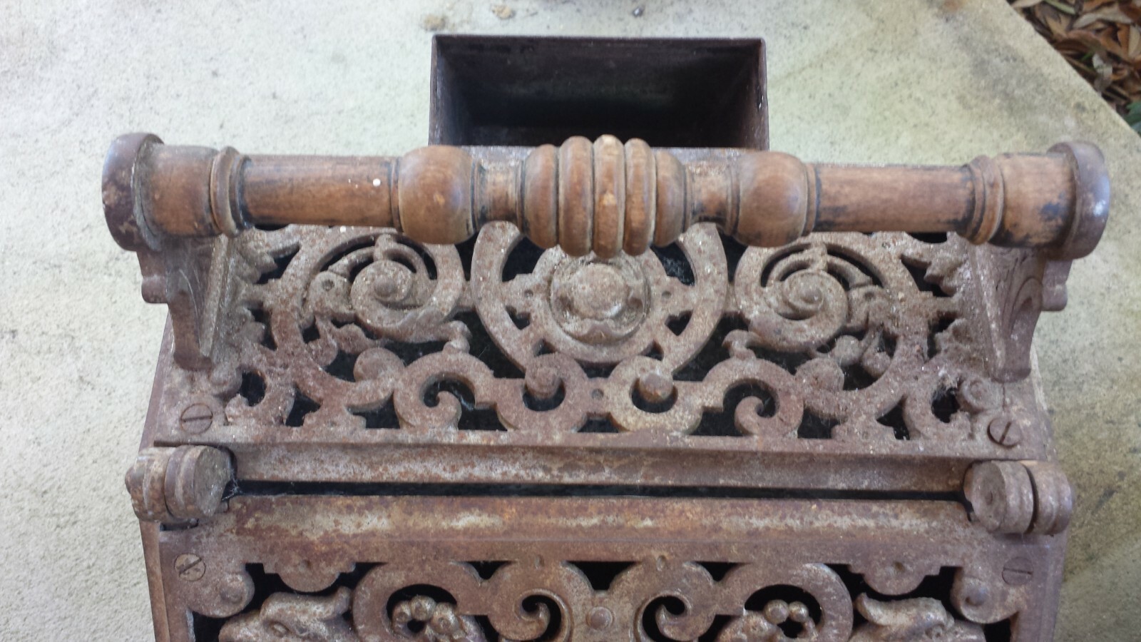 Art Deco Nouveau WOOD COAL ASH FIREPLACE FIRE SCUTTLE BOX BIN Cast Iron and Tin