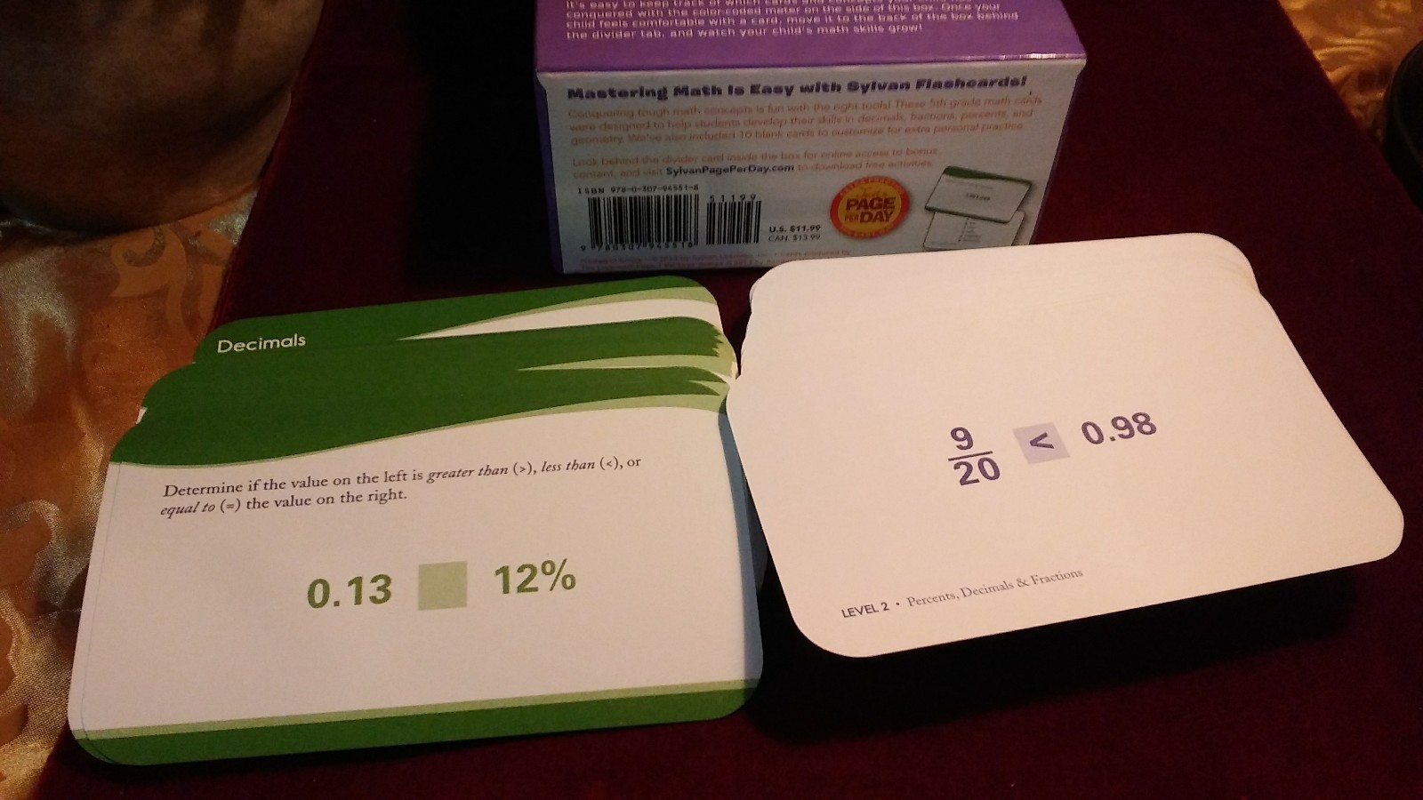 Sylvan Learning 5th grade math flash cards, 240 cards for improving math skills