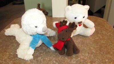 LOT 3 Animal Adventure Plush Stuffed White Seal Sea Lion,Bear,Christmas Moose