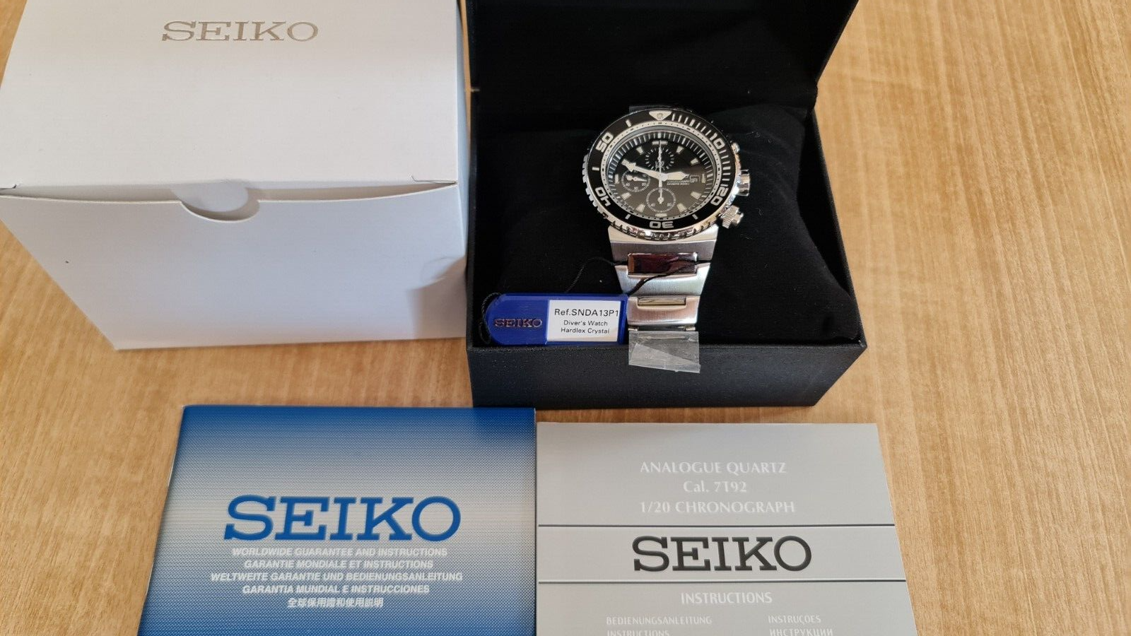 Pre-owned Seiko Chronograph Snda13p1 Quartz Watch 7t92 Diver's 200m Black Dial Caesar Date