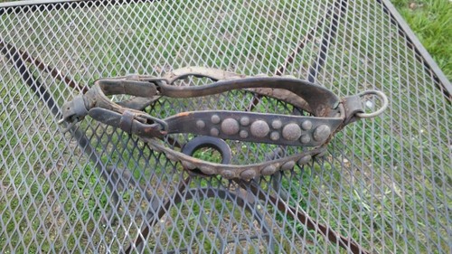 Antique Leather Metal Studded Dog Collar Harness