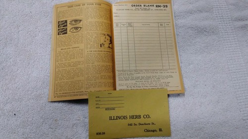 1939 Vintage Illinois Herb Co Almanac Excellent condition,  original order form,