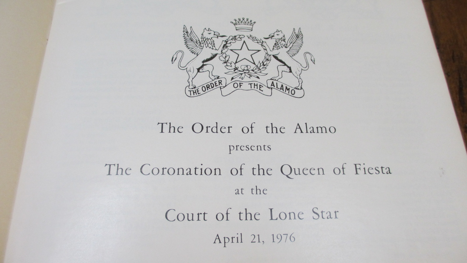RARE 1976 Order of the Alamo~Coronation Program ~ Fiesta~ San Antonio TEXAS