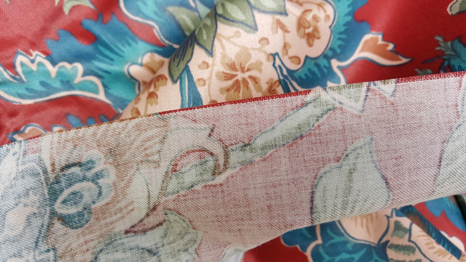 Vintage 5+ yds Interior Fabric Design burgundy turquoise floral 1989 Scotchgard