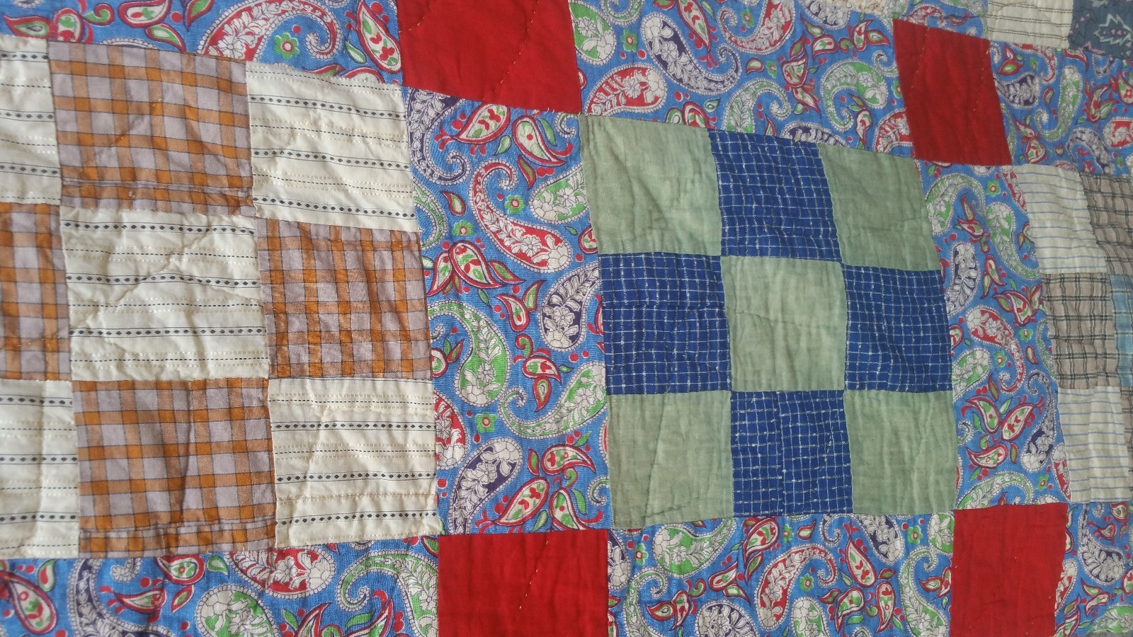 Vintage Cotton Hand Stitched Quilt Patchwork Flour Sacks & Art Deco Reversible