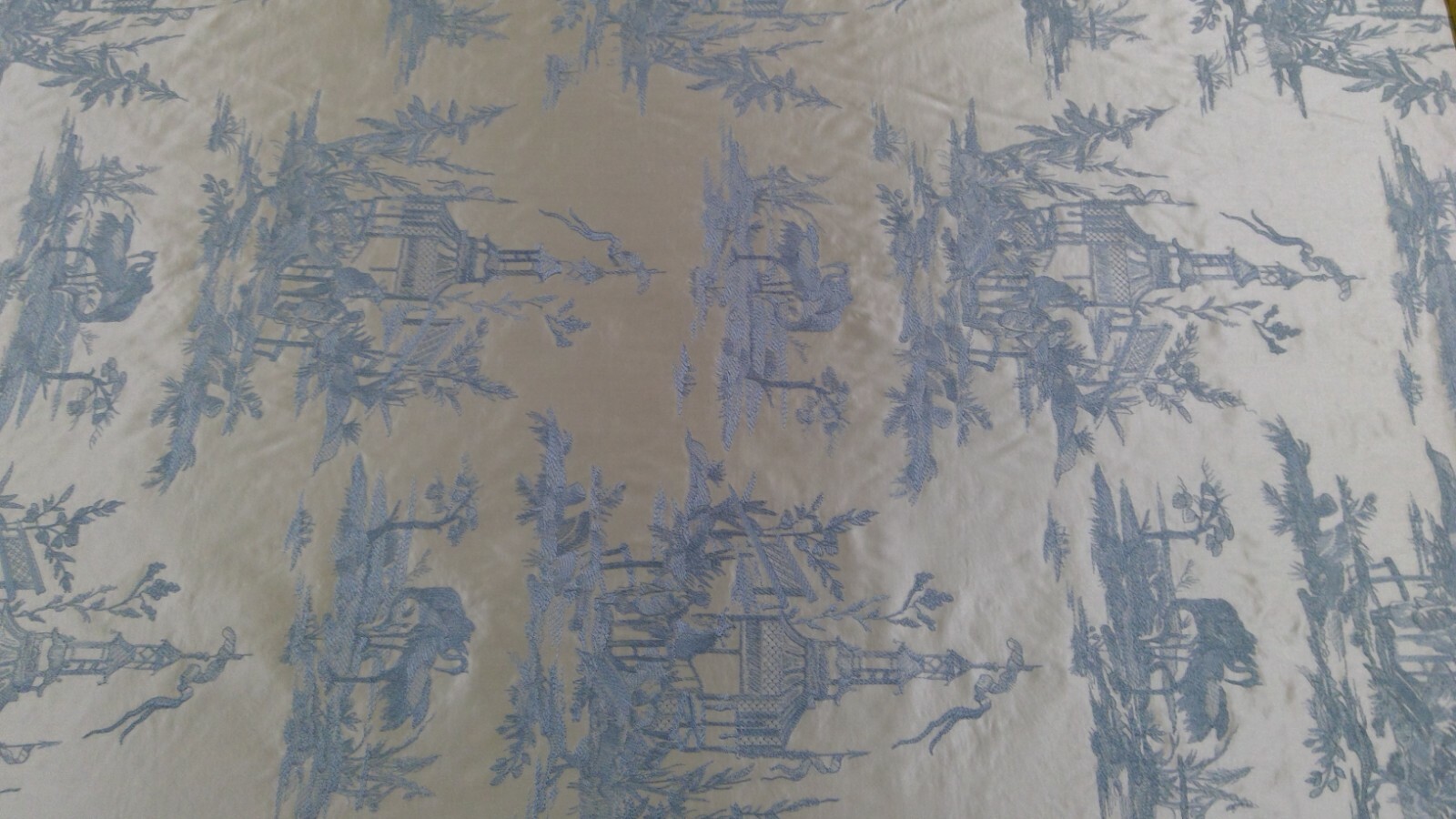 DESIGNER FABRIC - Silk Brocade Fabric-Cream & Light Blue-Chinese Theme