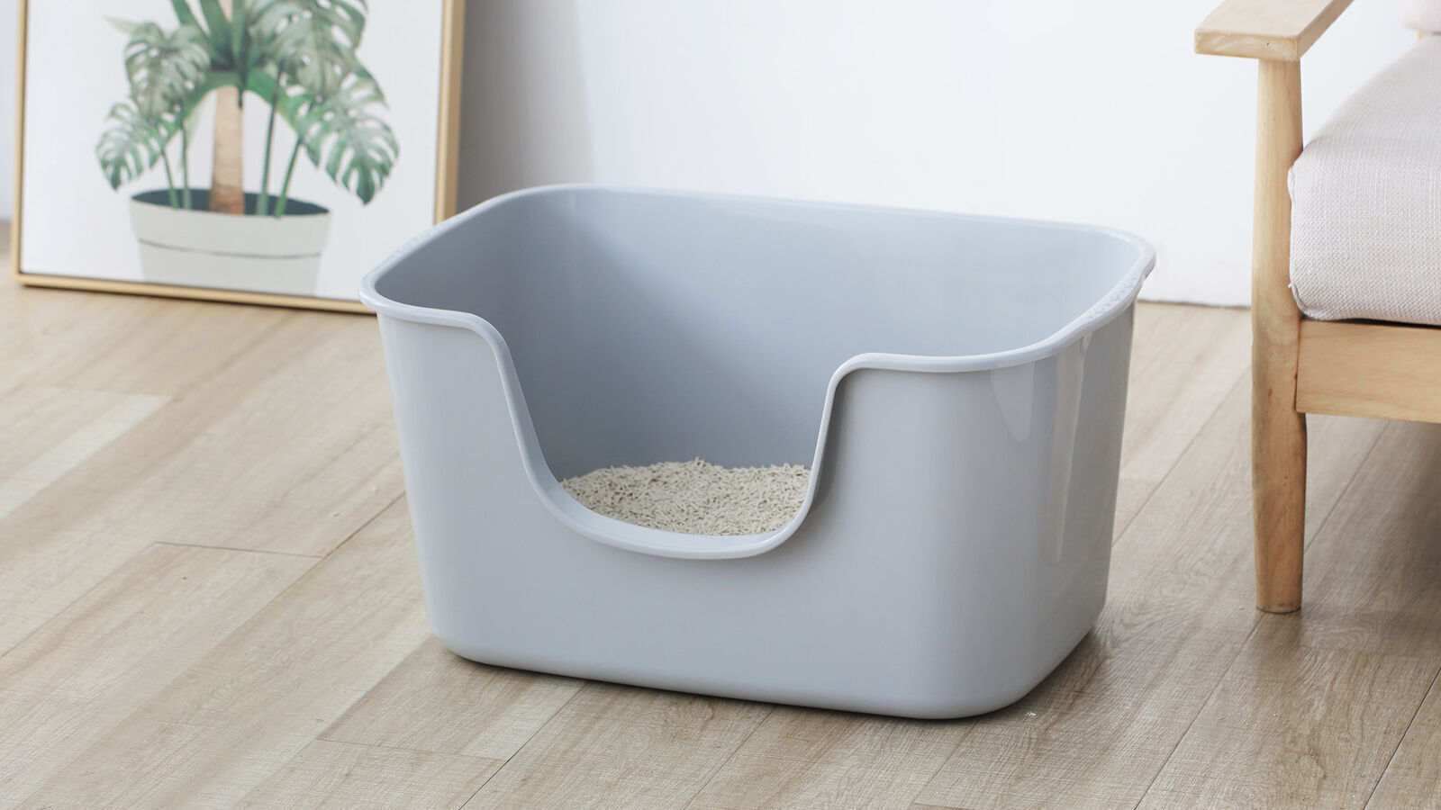 Grey Cat Litter Box with High Sides,Extra Large Litter Box,25.19"x16.34" x12.99"