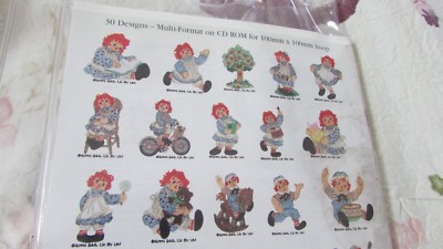 HTF RAGGEDY ANN & ANDY CLASSIC Original embroidery design Cd multi-format 4x4