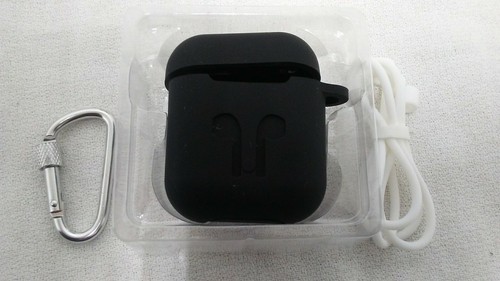 LOT OF 5 LIKDAY APPLE AIRPODS SILICONE PROTECTIVE CHARGING CASE BLACK W/ CLIP