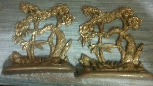 VINTAGE SOLID BRASS FLOWER BOOKENDS