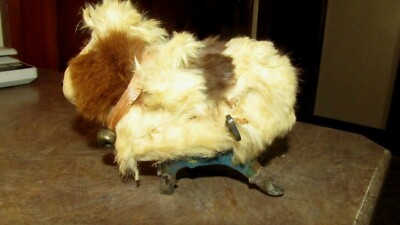 RARE Pre 1930's Vintage Wind Up Bucking Soft  Mohair Dog Sheep Paper Mache Face