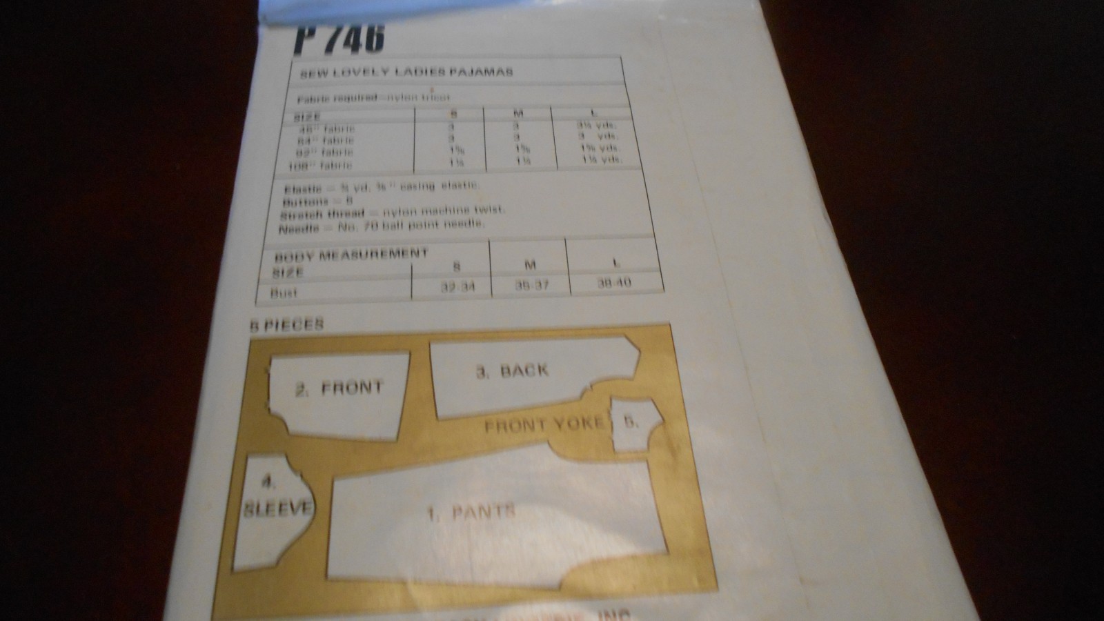 SEW LOVELY LINGERIE PATTERN P746– LADY's PAJAMAS SZ SM-M-LG UNCUT 1970
