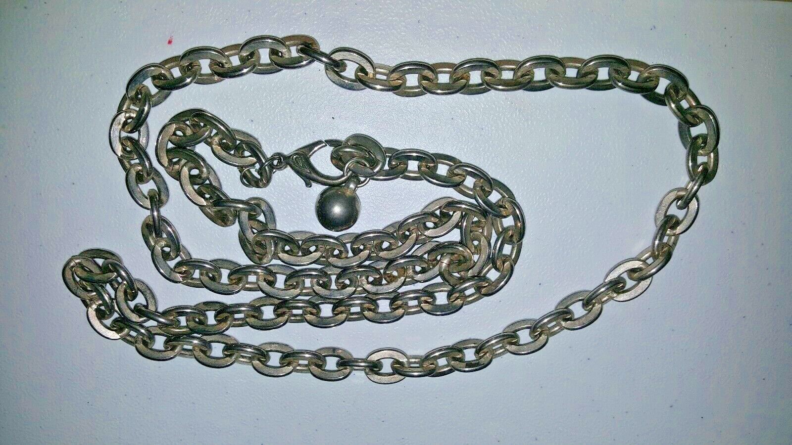 Heavy Silver Metal Biker Chain Belt Vintage Adjustable Chainlink Belt Grunge 46