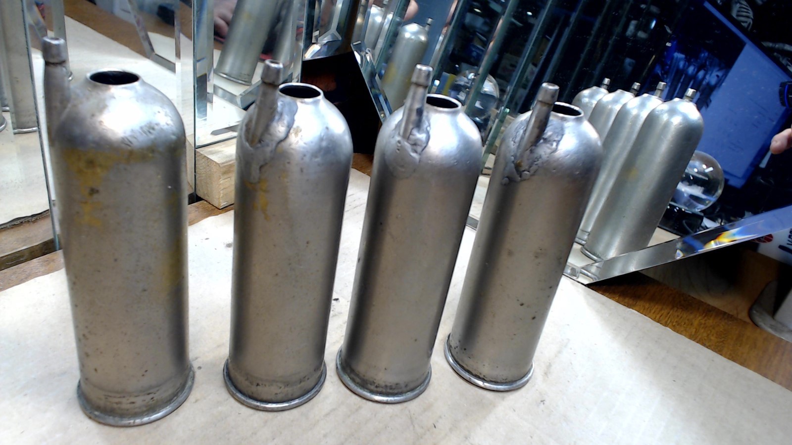 4- VINTAGE- Coated BRASS--TEAT CUPS - DAIRY- FARM- COW- MILKING EQUIPMENT