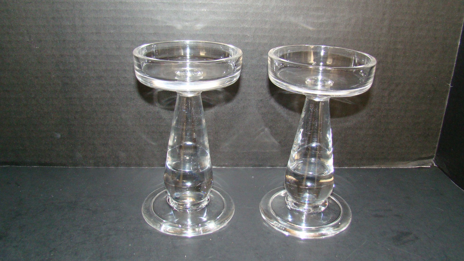 Pair Of Blown Glass Pillar Candle Holders