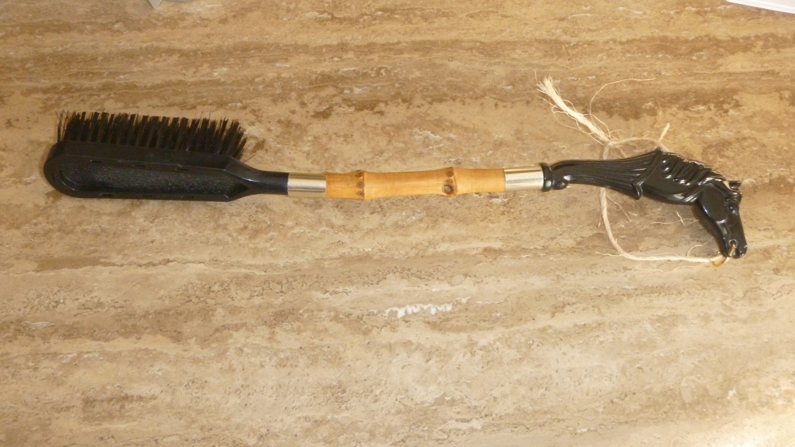 Vintage Plastic Black Horse Head Clothes Shoe Brush with Bamboo Handle 15