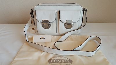 Fossil Riley Top Zip White Leather Crossbody Purse Handbag Purse RETAIL $168