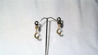 Men's Women's Stainless Steel Crescent Moon and Star Dangle Hoop Earring Gold