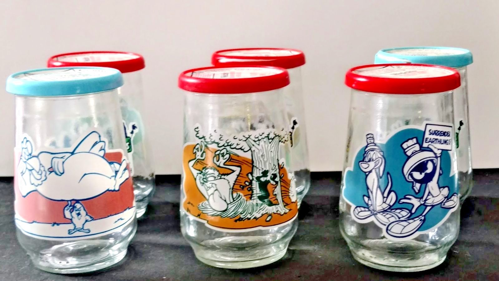 Welch's Looney Tunes Jelly Jars w/Lids 1995 Warner Bro Complete Set of 6 Bugs