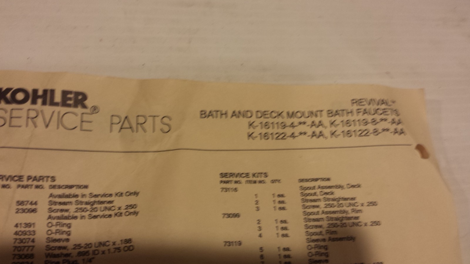 KOHLER REVIVAL POLISHED BRASS TUB DECK MOUNT TRIM, RETAIL $1260