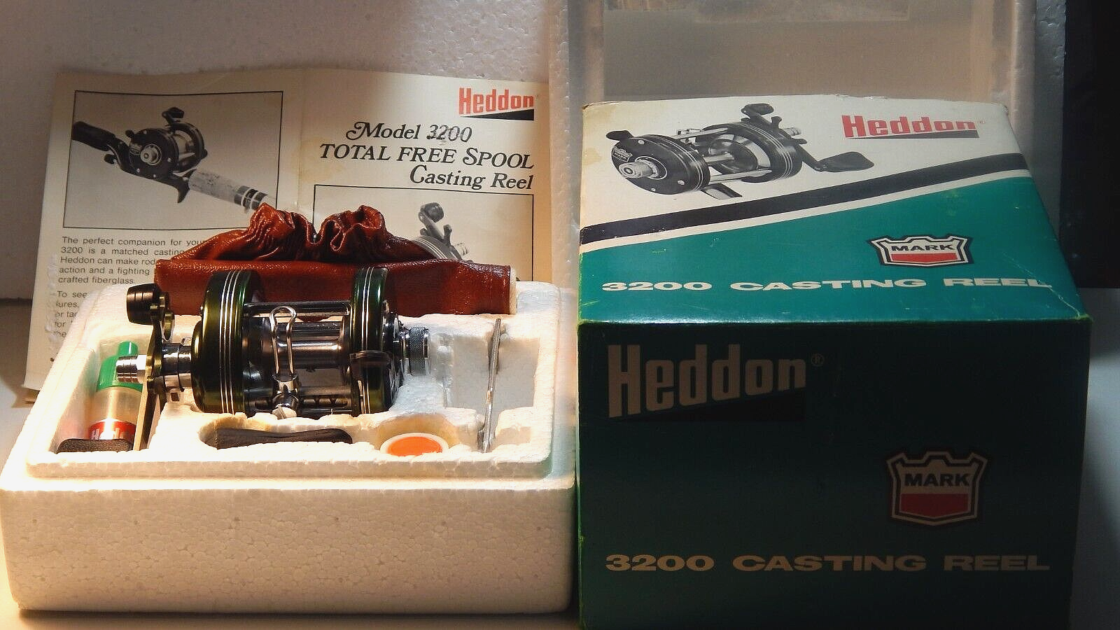 Vintage Heddon 3200 Mark IV teal-green helical-geared