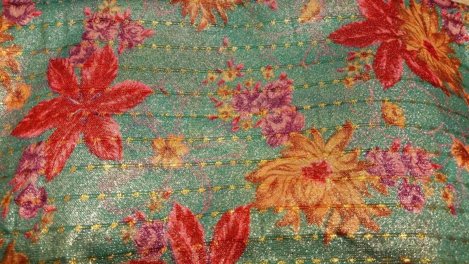 Shiny Teal with Flowers Fabric Fabrics sz 4 1/3