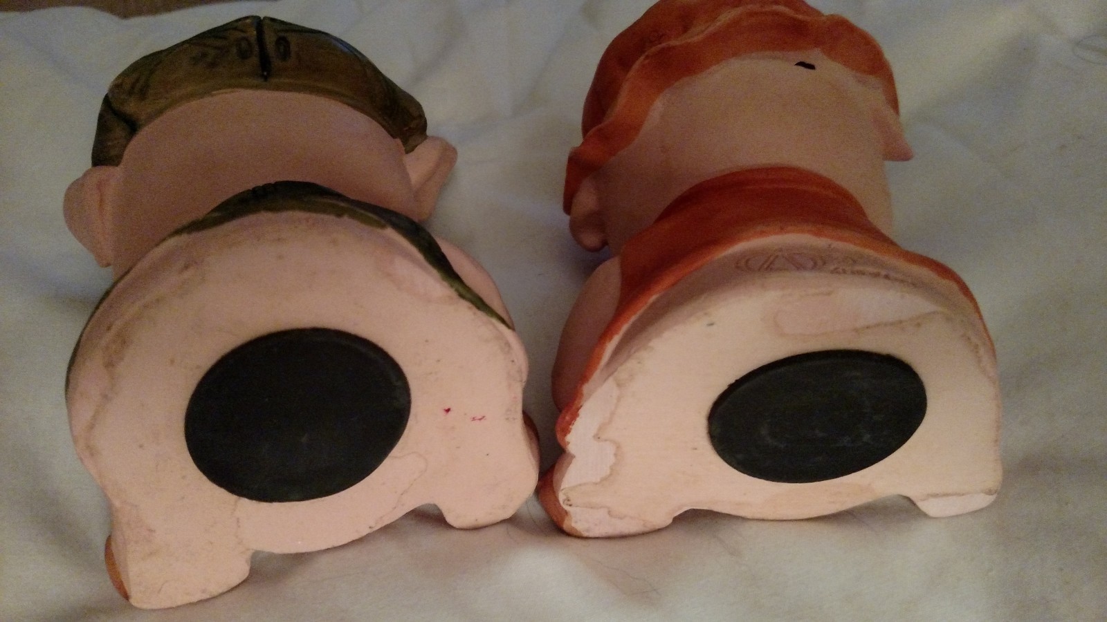 2 Vtg Koreart resin old piggy coin banks figurine strawberry orange home decor