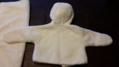 HOLIDAY TIME ! Infants 0-6 Mo. Hand Made Faux Fur Hoody Jacket w Matching Buntin