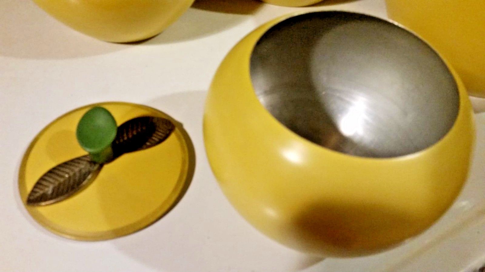 MCM Set of 4 Vintage Aluminum Yellow Apple Kitschy Kitchen Canister Set 1960's