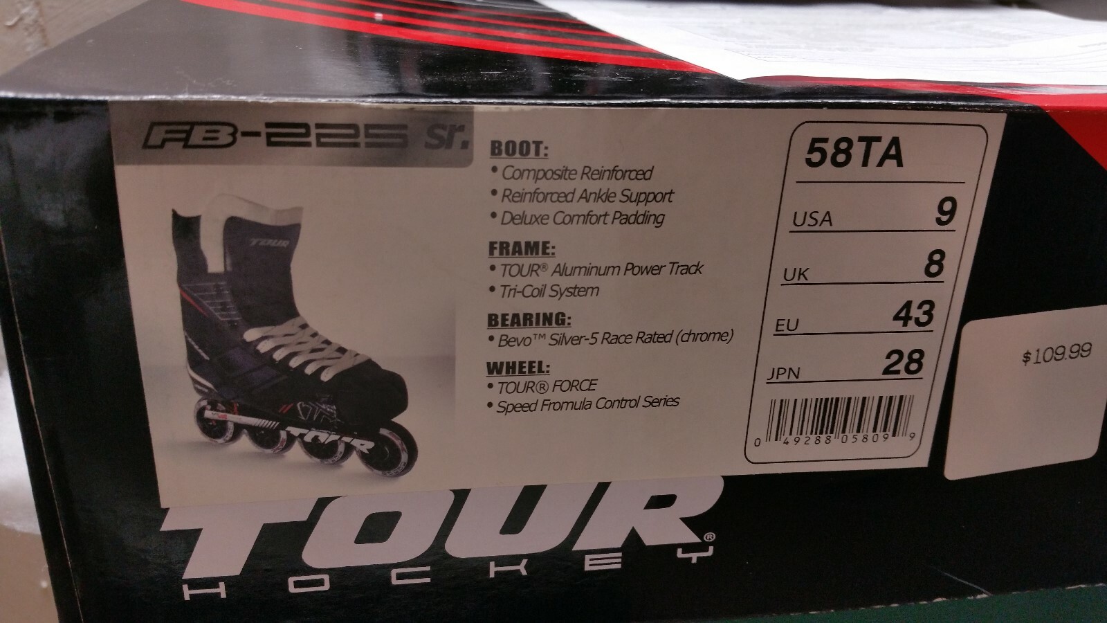 Tour Nano Inline Roller Hockey Indoor Skates Sz 9 FB 225 Sr. 58TA