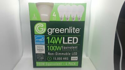 4 Light Bulbs Greenlite A19 LED 14W - 100 Watt 5000k Daylight 1600 lumen