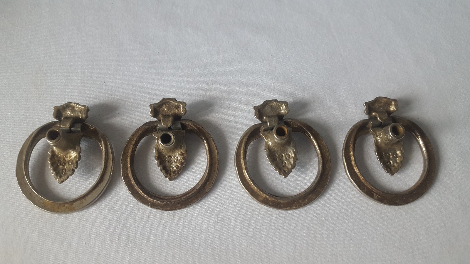 Vintage Antique Lot of 4 Art Deco Drawer Pull Ring Hinged Handles Restoration