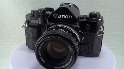 【美品】 Canon A-1 / FD 50mm 1:1.4 S.S.C. Canon A-1 35mm SLR Film Camera + FD 50mm F1.4 S.S.C. + Motor