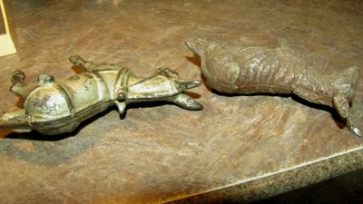 Antique Toy Parts Kenton,Arcade,Hubley,Ives,-2 Cast Iron Metal Donkeys