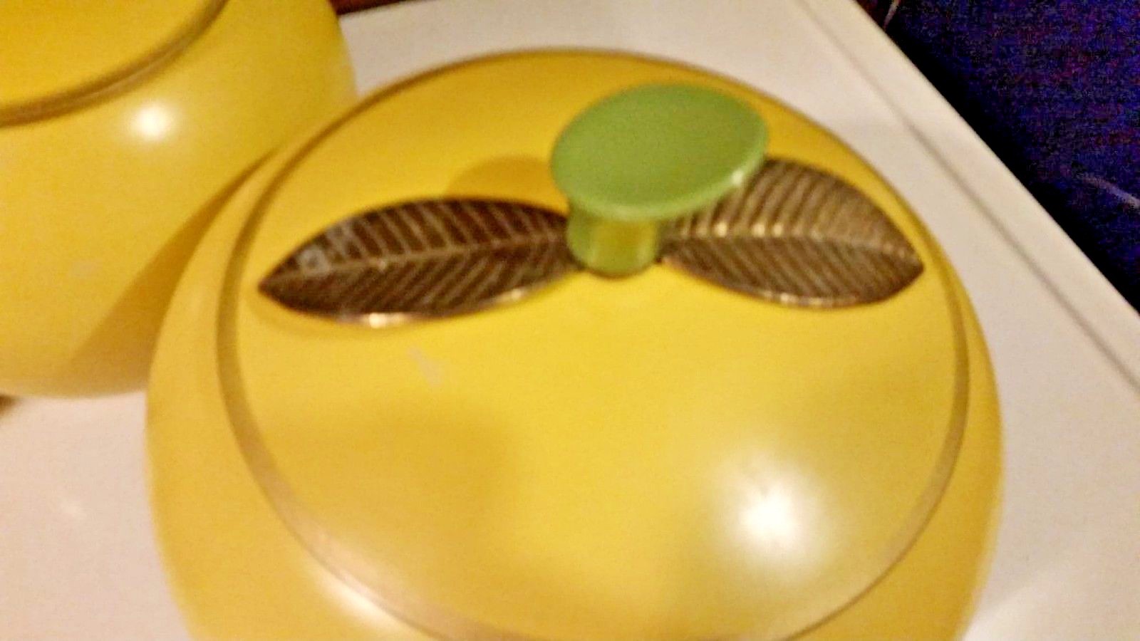 MCM Set of 4 Vintage Aluminum Yellow Apple Kitschy Kitchen Canister Set 1960's