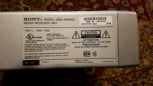 SONY XBR TV Media Receiver MBD-XBR950  TruSurround HDTV Tested and Working