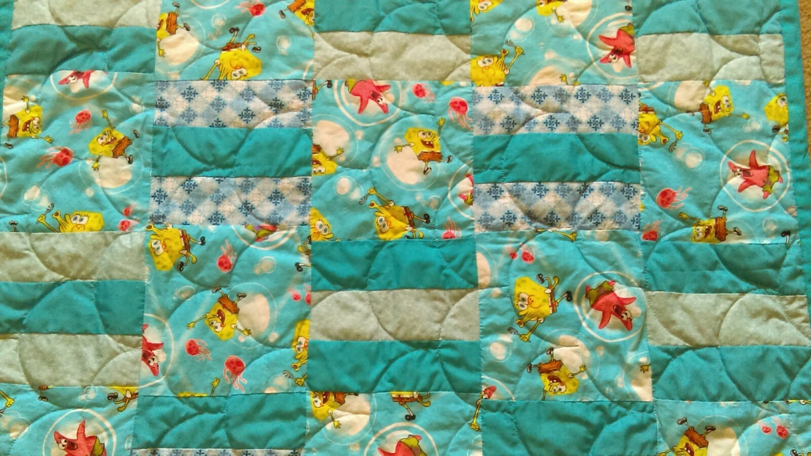 Hand-Stitched Spongebob Crib Quilt