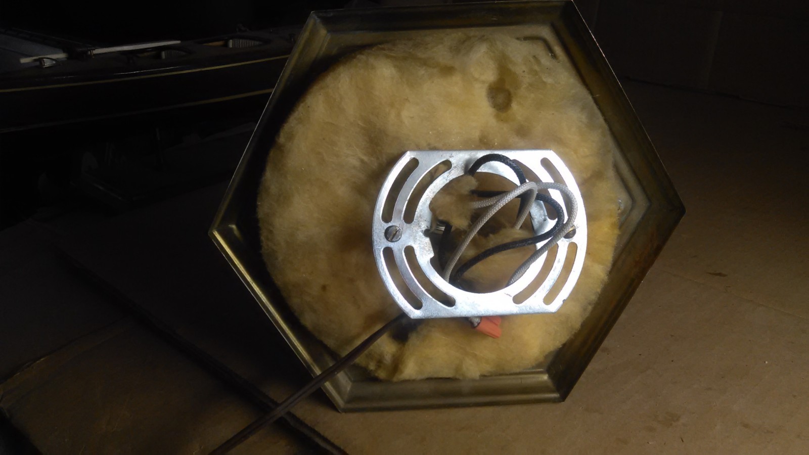 MID CENTURY MODERN HALL ENTRANCE CEILING LIGHT SIX SIDED BEVELED GLASS 2 CANDLE