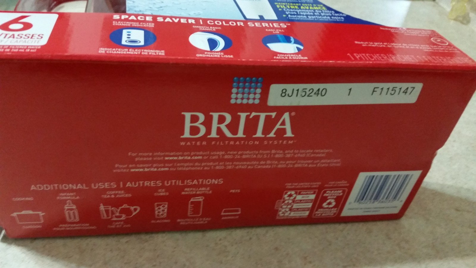 New BRITA Water Filtration System Space Saver Color Series 6 cup pitcher RED