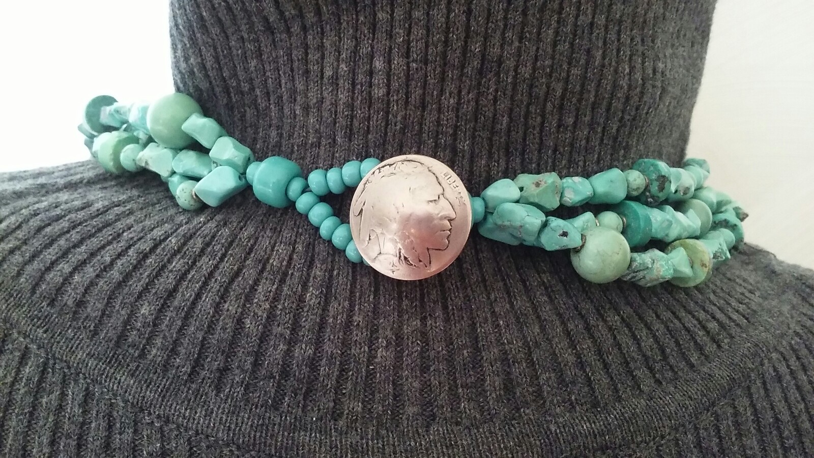 VINTAGE TURQUOISE Buffalo Nickel INDIAN HEAD COIN 22